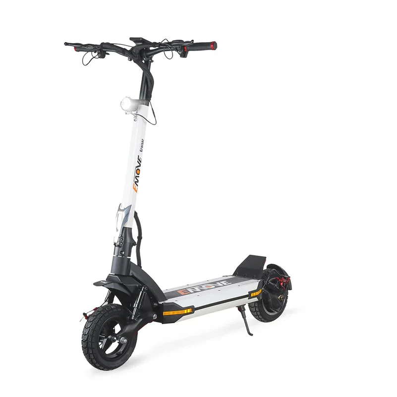 EMOVE Cruiser V2 in blue, showing its quad-suspension system and wide deck