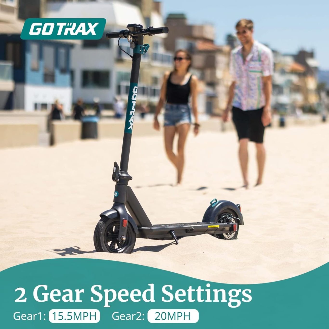 Gotrax G4 electric scooter in black with foldable T-bar frame, integrated lock, LED digital display, bright headlight, 10-inch pneumatic tir