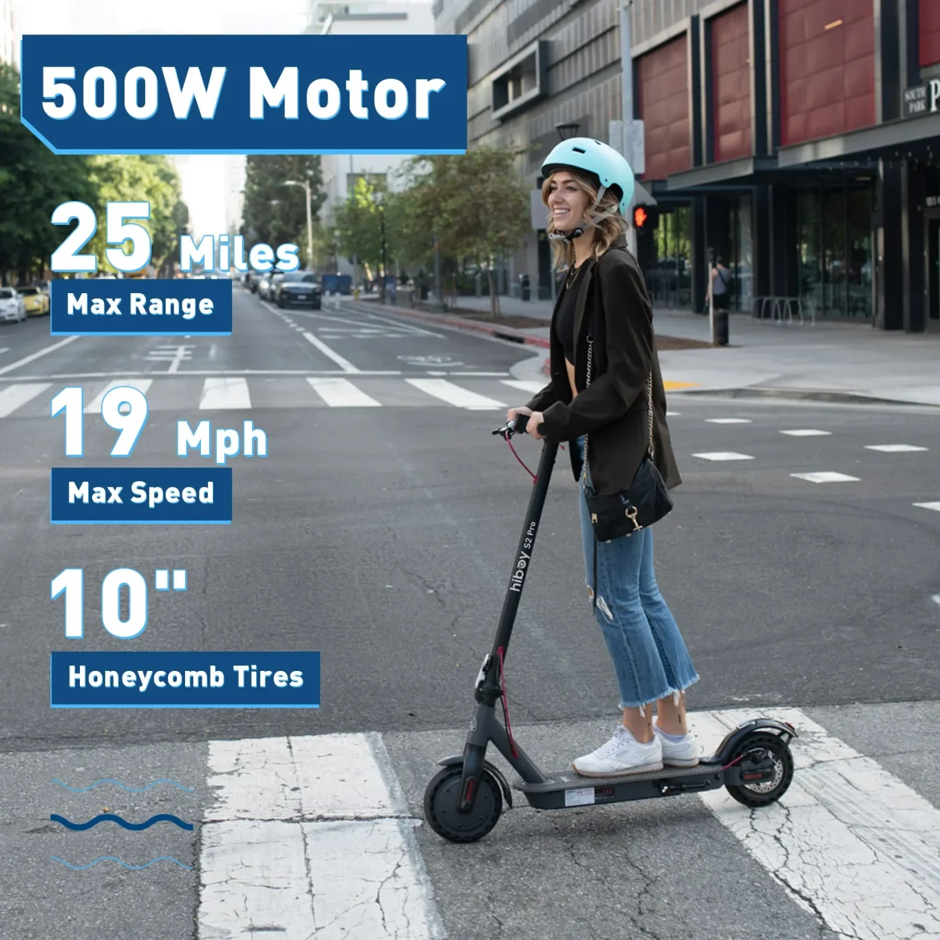 Photo of the Hiboy S2 Pro electric scooter featuring dual rear suspension and honeycomb tires